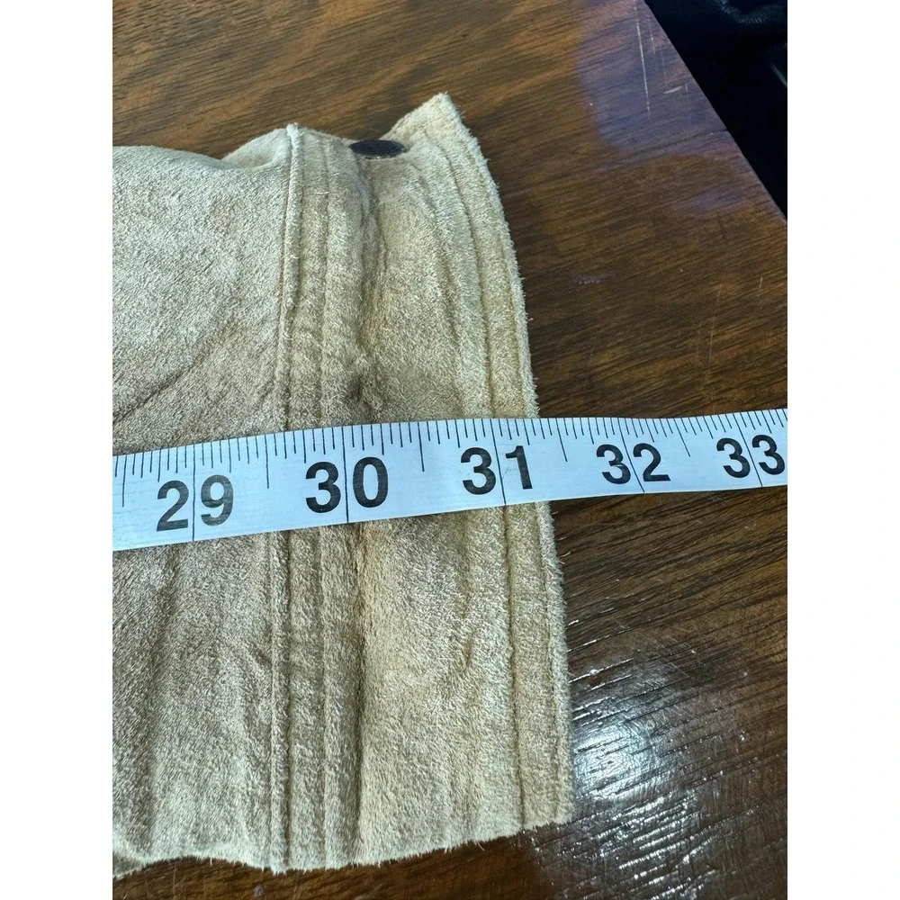 VTG Tuskany Jacket Mens Large Beige Suede Faux Fur Lined Bomber Snap Collar‎